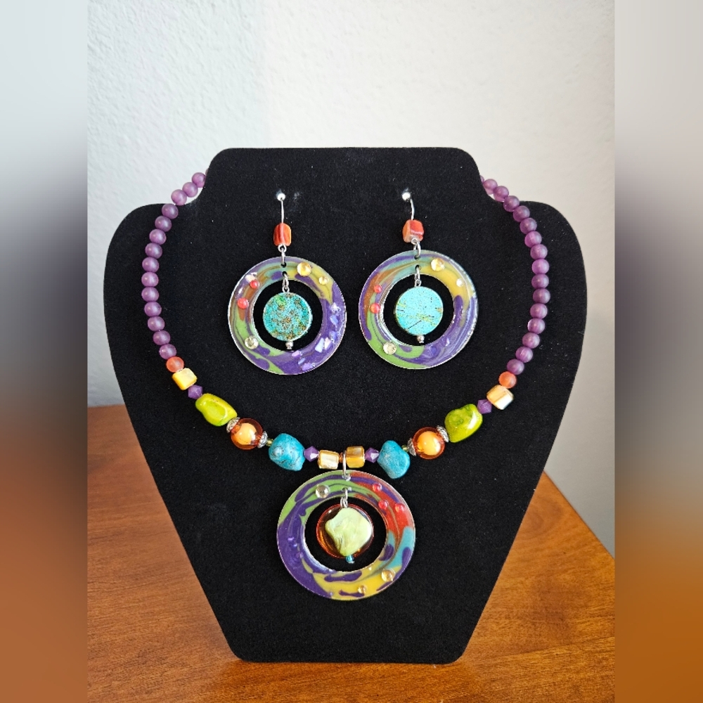 Colorful Beaded Necklace and Earring Set